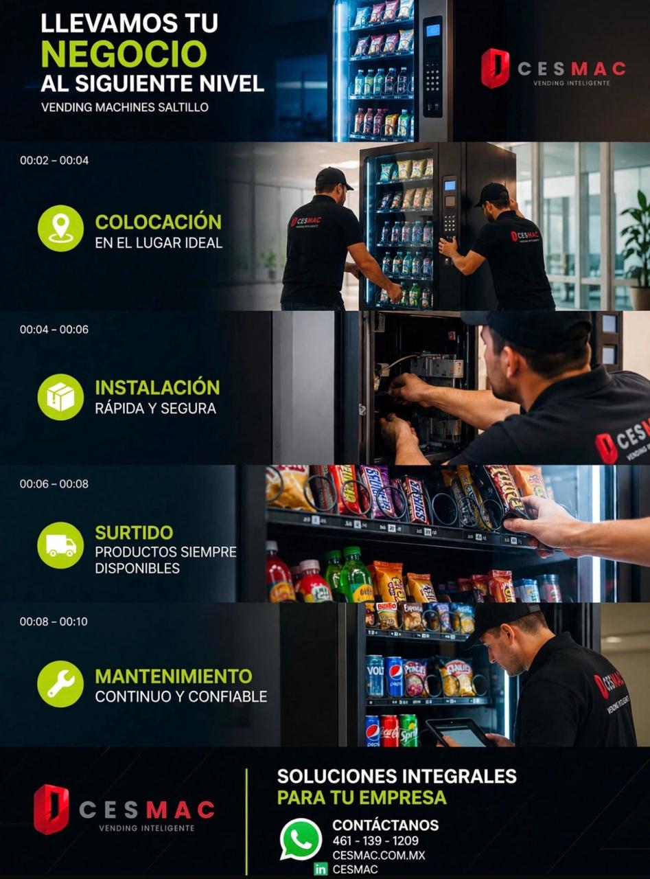 Servicio de instalación, surtido y mantenimiento de máquinas vending CESMAC